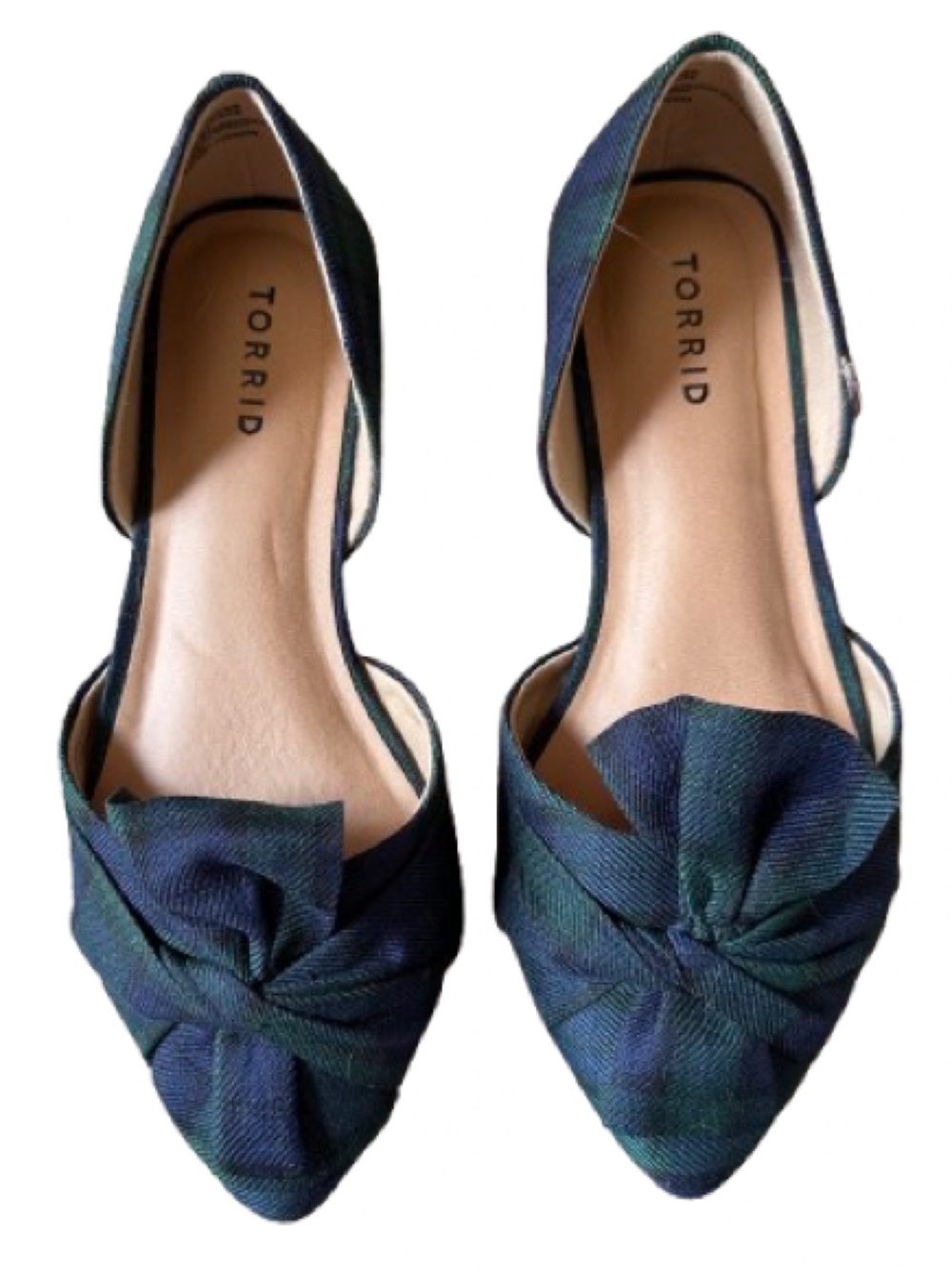 torrid green plaid knot peep-toe flats